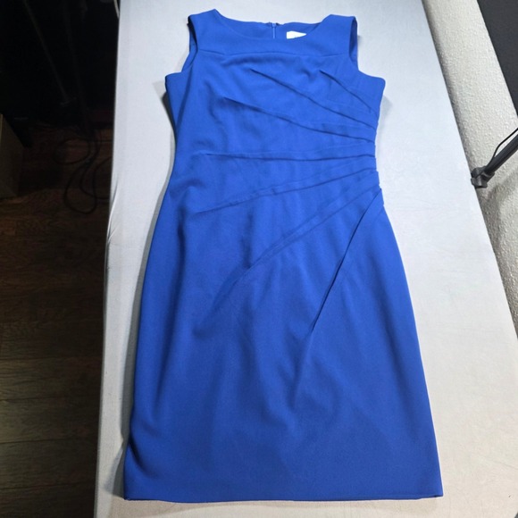 Calvin Klein Dresses & Skirts - Calvin Klein Royal Blue Sunburst Pleated Sheath Dress 8P Sleeveless Boat Neck
